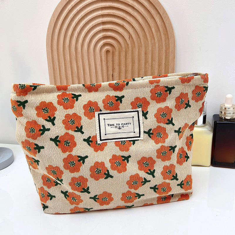 Retro Floral Makeup Bag Canvas Travel Toiletry Pouch