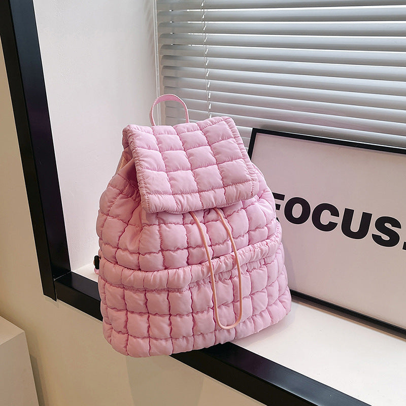 Solid Color Puffer Plaid Lightweight Shoulder Bag