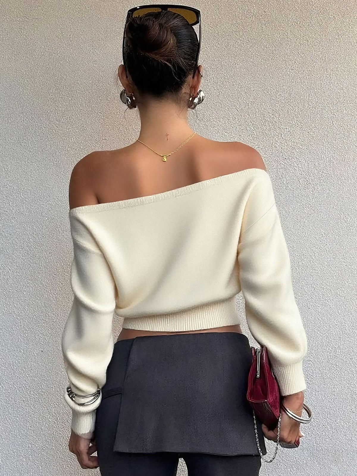 Chic Crop Top with Asymmetrical Neckline Trendy Streetwear