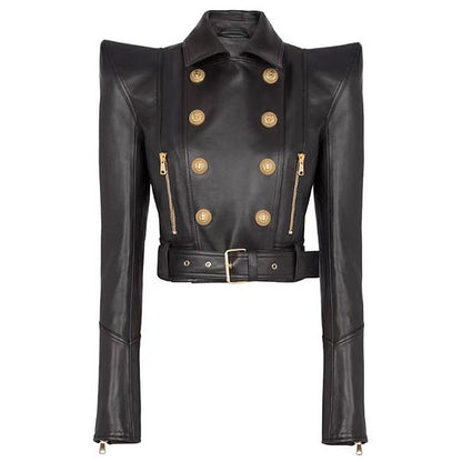 Double-Breasted Short PU Leather Biker Jacket