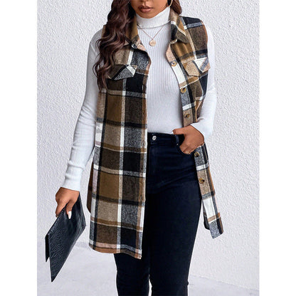 Checkered Sleeveless Vest Casual Loose Women'S Coat