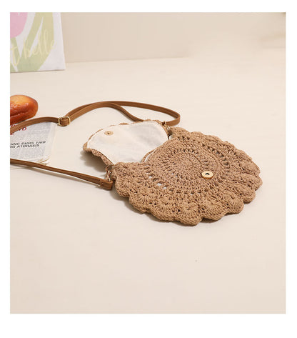 Flounce Hollow Out Woven Shoulder Bag