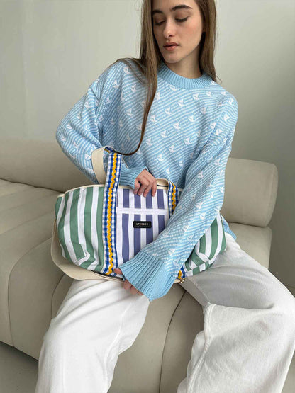 Casual Geometric Knit Sweater Comfortable All-Season Pullover