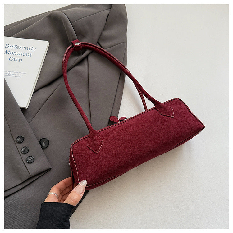 French Vintage Suede Tote Bag Stylish Casual Shoulder Bag