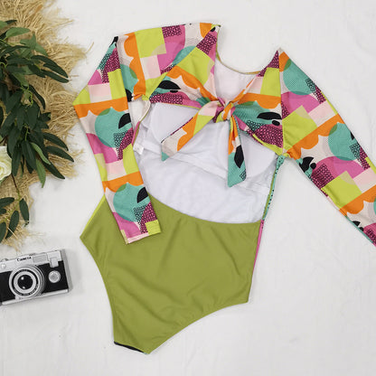Long Sleeve Abstract Printed One-Piece Swimsuit Women'S Surfing Suit Swimwear Sports Sexy Surfing Wetsuit