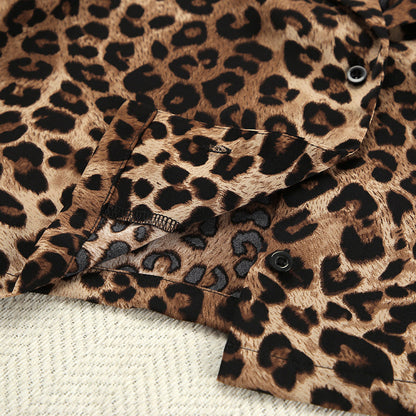Leopard Print Lapel Sleepwear Sets
