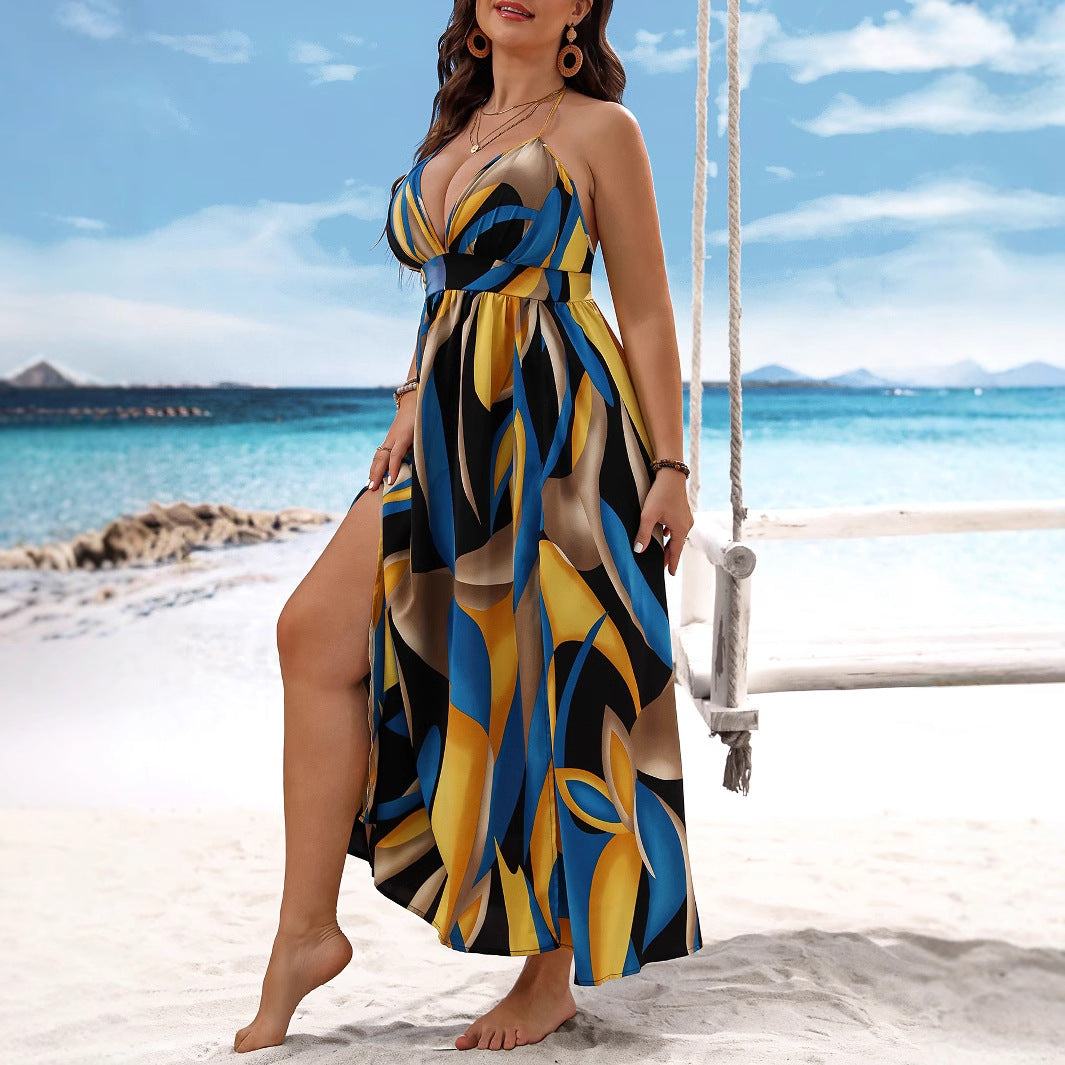 Beach Chic Floral Print Maxi Dress With Side Slit