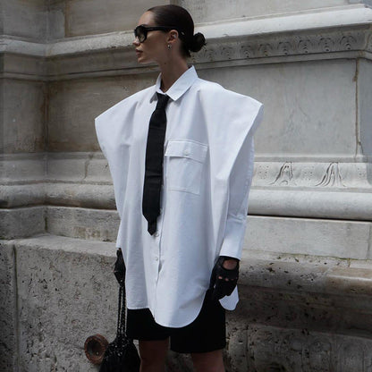Trendy Long Sleeve Collared Shirt With Tie For Women