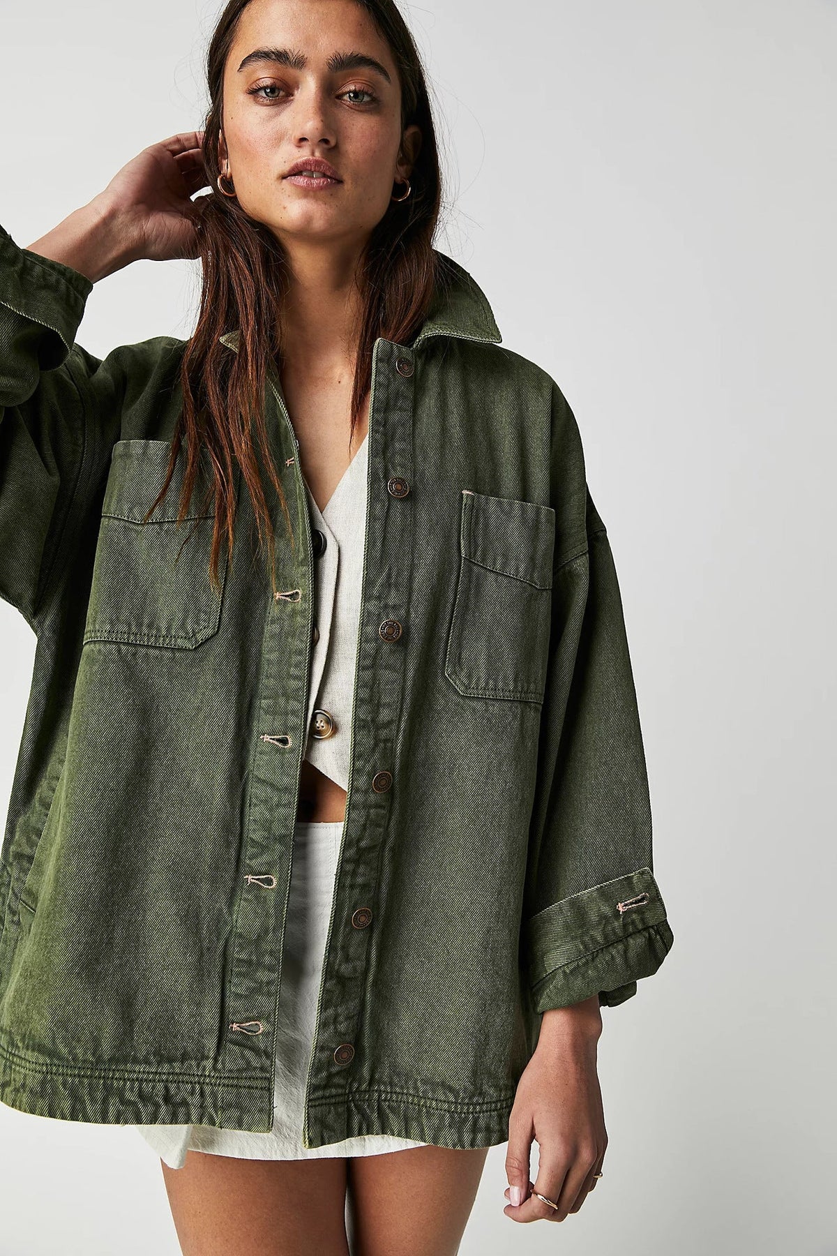 Casual Pocket Side-Slit Denim Jacket for Women