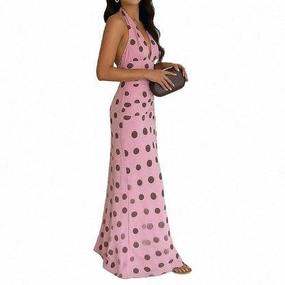 Polka Dot V-Neck Maxi Dress Casual Elegant Style