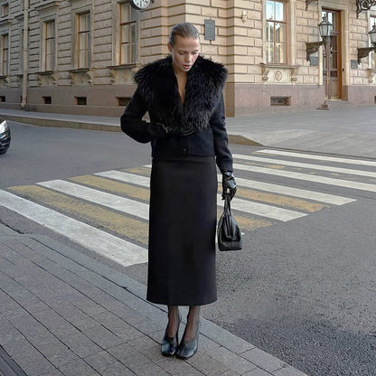 Fashionable Women鈥檚 Long Sleeve Cardigan With Fur Collar