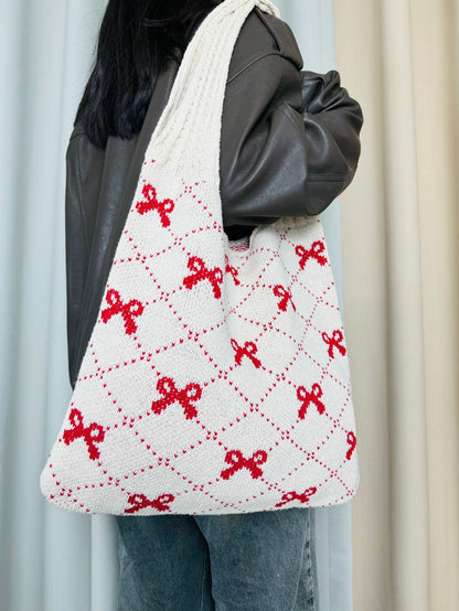 Bows Print LargeÂ Capacity Knit Shoulder Bag