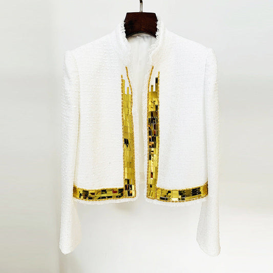 Elegant Wool Blend Jacket with Metallic Details