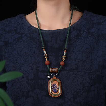 New Intangible Cultural Heritage Gem Painting Thangka Pendant God Of Wealth Zakiram Hand-Painted Thangka Leather Shell Pendant Single Pendant