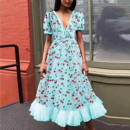 French Strawberry Four-Color Sequins Sweet Long Skirt Gauze Strap Slim Fashion Dress