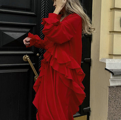 French Ruffle Sleeve Long Sleeve Dress
