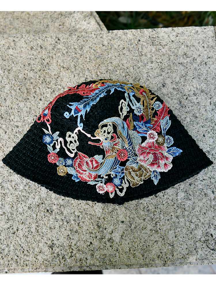 Spring Summer Fisherman Hat Embroidered Big Head Cover Face Uv Protection Hat Big Brim Sun Hat, Outdoor Hat