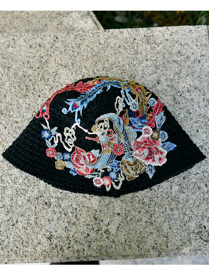 Spring Summer Fisherman Hat Embroidered Big Head Cover Face Uv Protection Hat Big Brim Sun Hat, Outdoor Hat