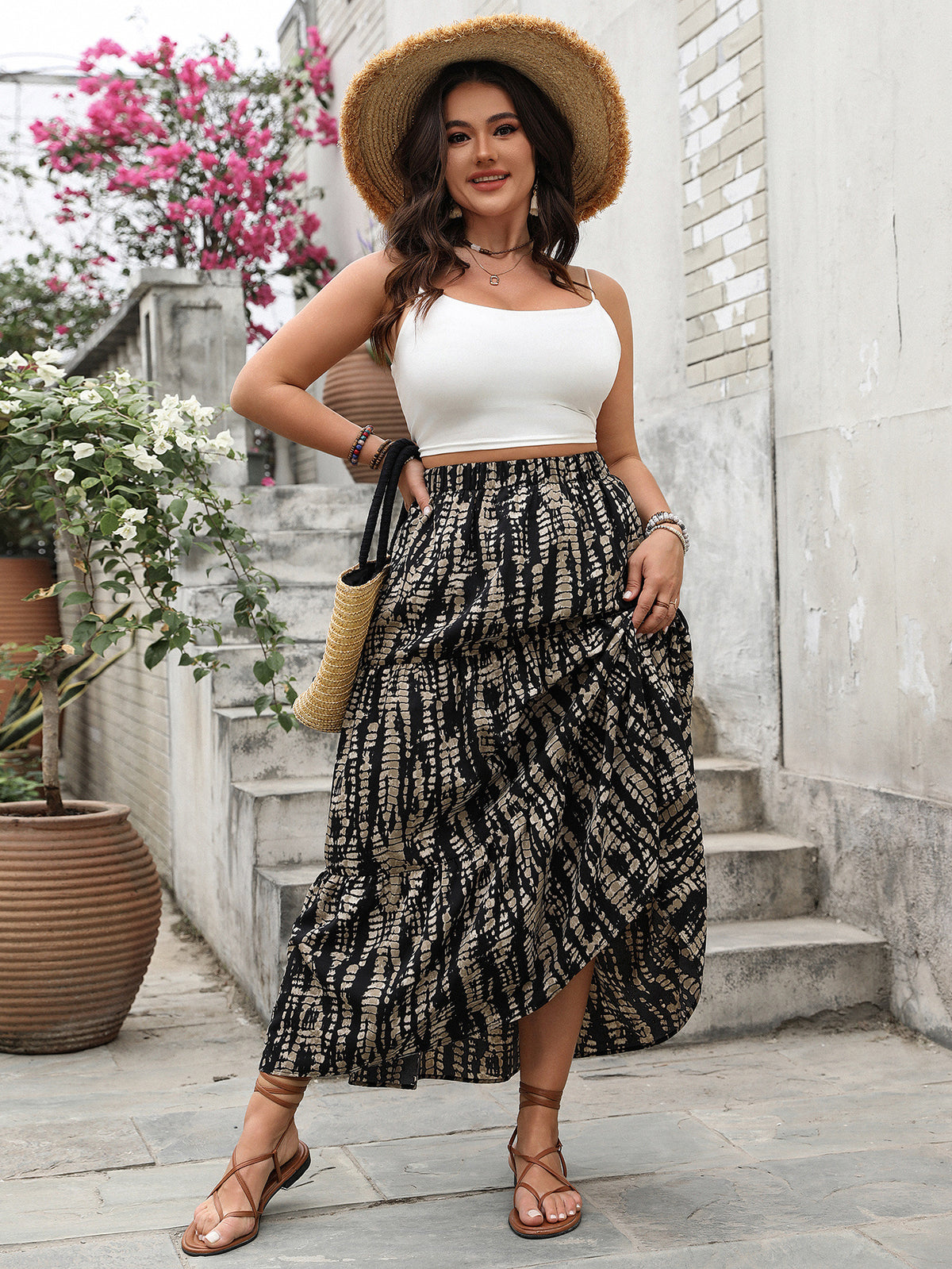 High Waist Striped Maxi Skirt Casual Chic