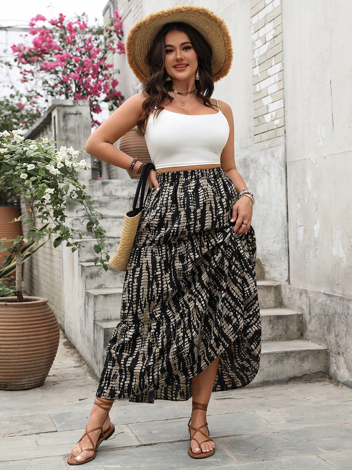 High Waist Striped Maxi Skirt Casual Chic