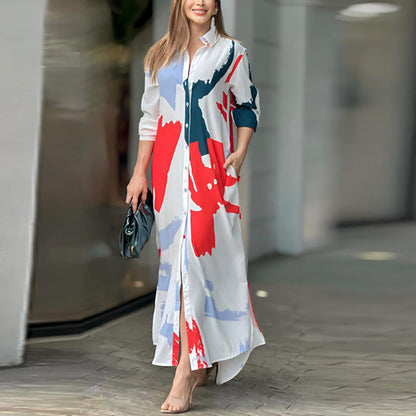 Women'S Clothing On The New Fashion Casual Printing Loose Split Shirt Dress