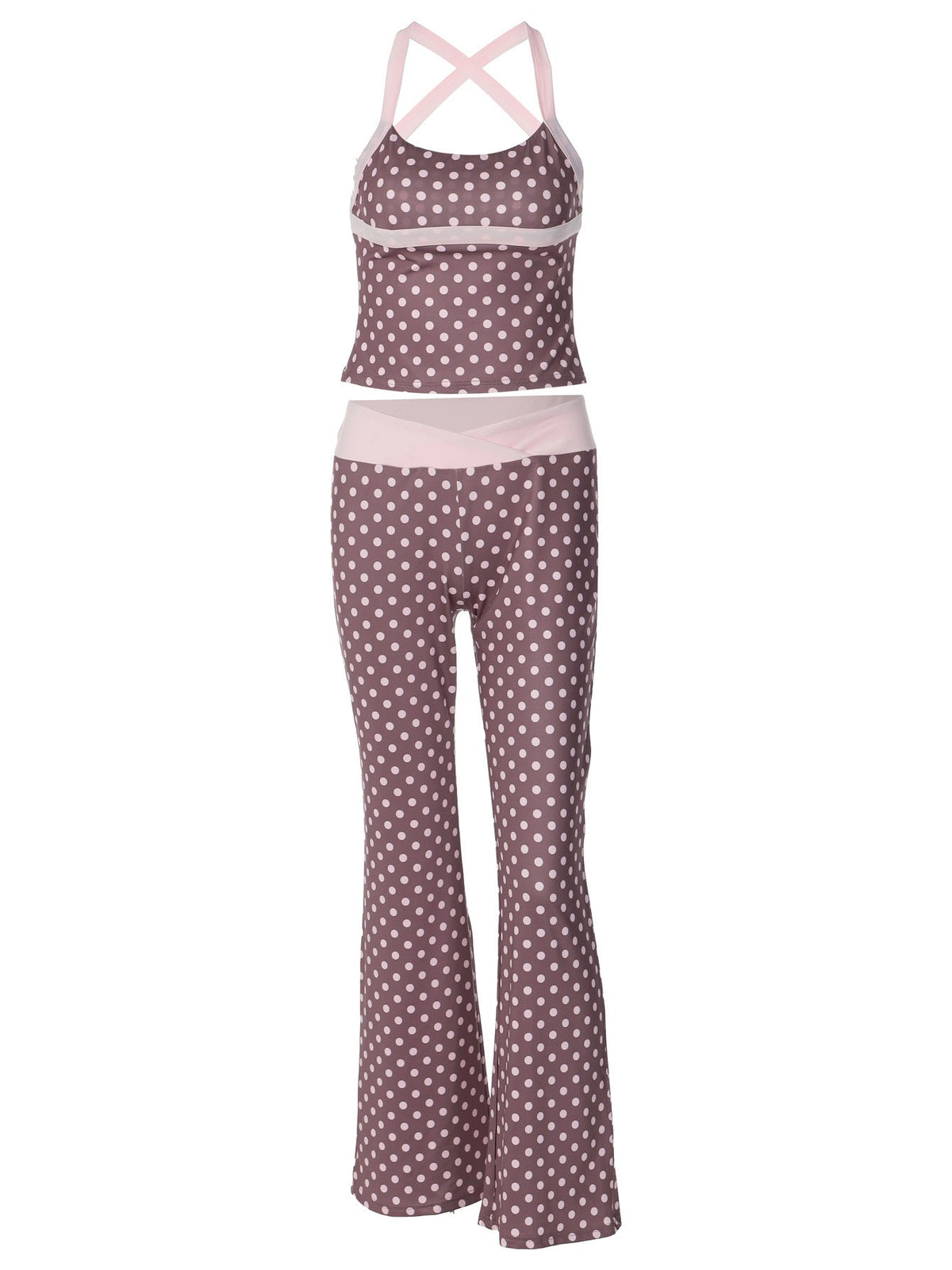 Trendy Polka Dot Sleeveless Top & Color Block Long Pants Set