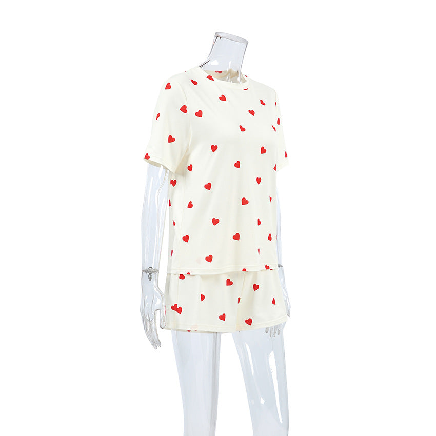 2PCS Love Print Knit Sleepwear Sets