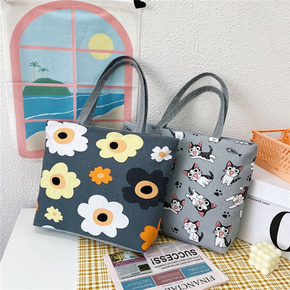 Large Capacity Canvas Tote Bag with Floral Print