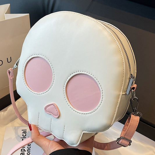 Trendy Skull Crossbody Bag Soft PU Bucket Bag for Casual Wear