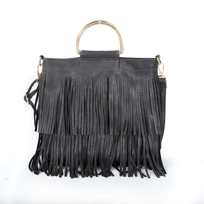 Casual Solid Color Tassel Shoulder Bag