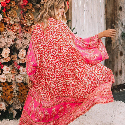 Print Beach Beach Beach Holiday Women'S Sunscreen Clothing Leisure Style Red Outwear