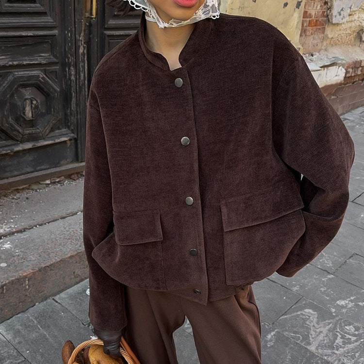 Trendy Long Sleeve Jacket With Stand Collar