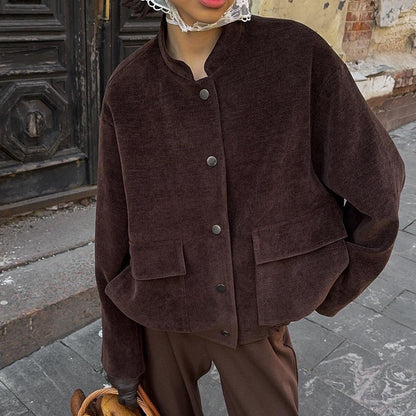 Trendy Long Sleeve Jacket With Stand Collar