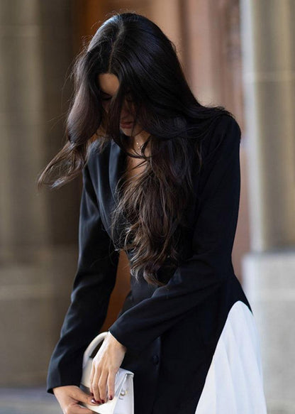 Blazer Dress With Pleated Hem In Black
