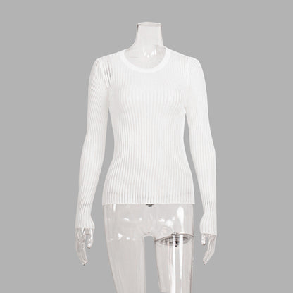 Sexy Slim-Fit Knitted Sweater with Round Neck