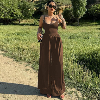 Trendy Sexy Backless Jumpsuit with Wide Legs