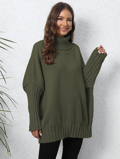 Loose Fit High Neck Knit Sweater In Solid Colors