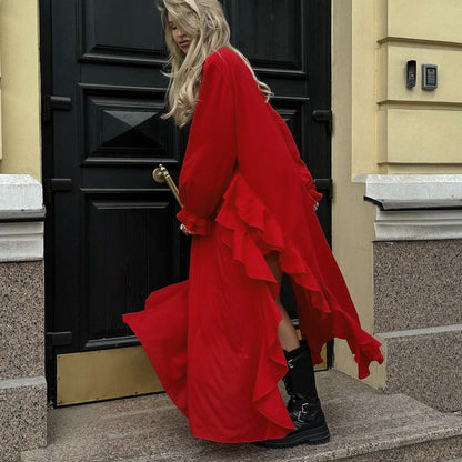 French Ruffle Sleeve Long Sleeve Dress