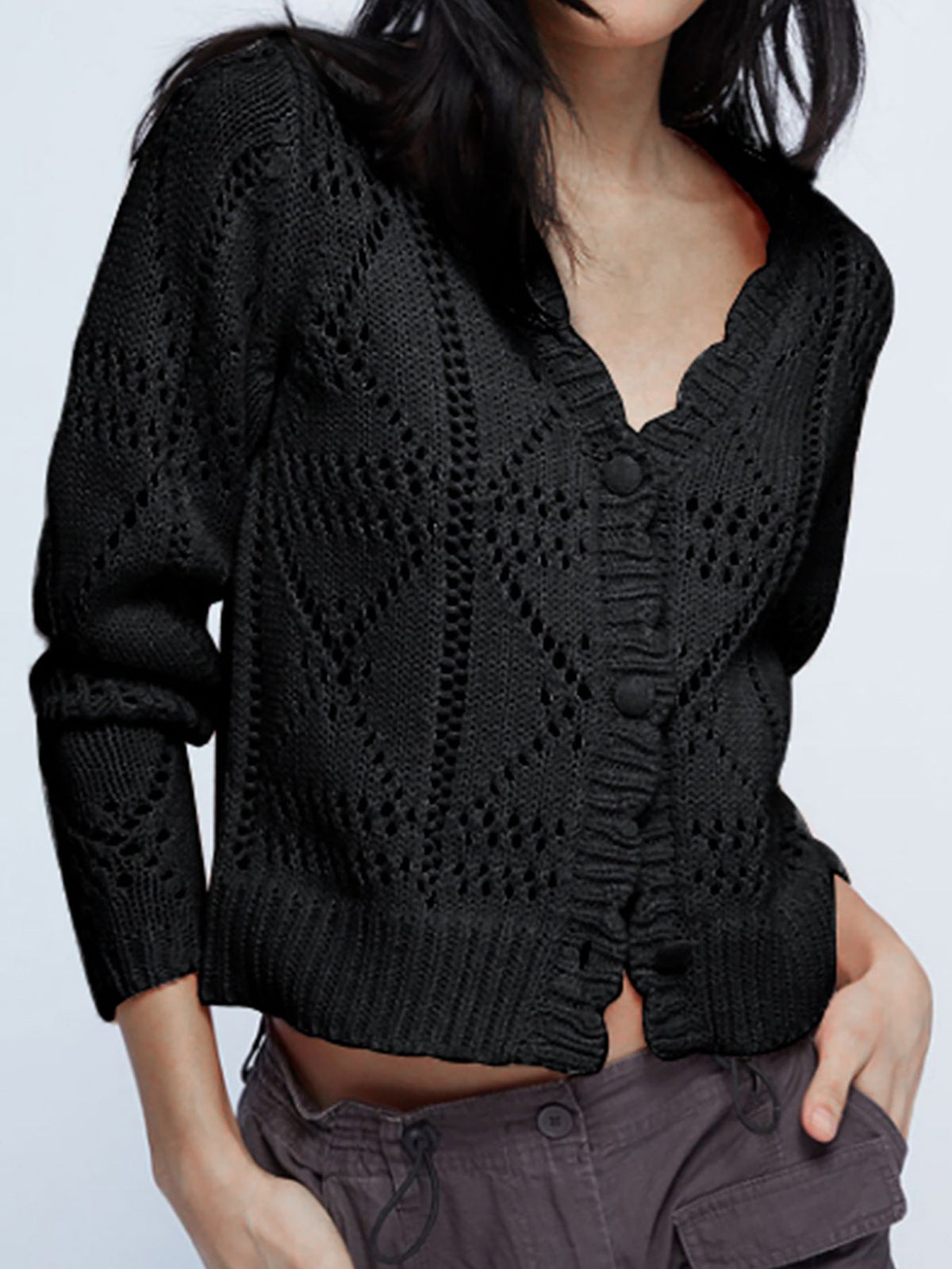 Simple V-Neck Button Down Cropped Cardigan