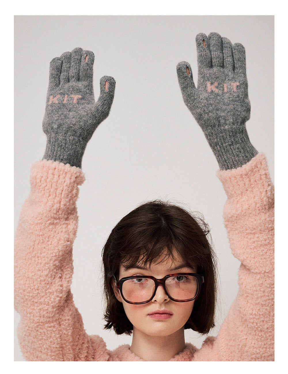 Letter Jacquard Color Block Knit Gloves
