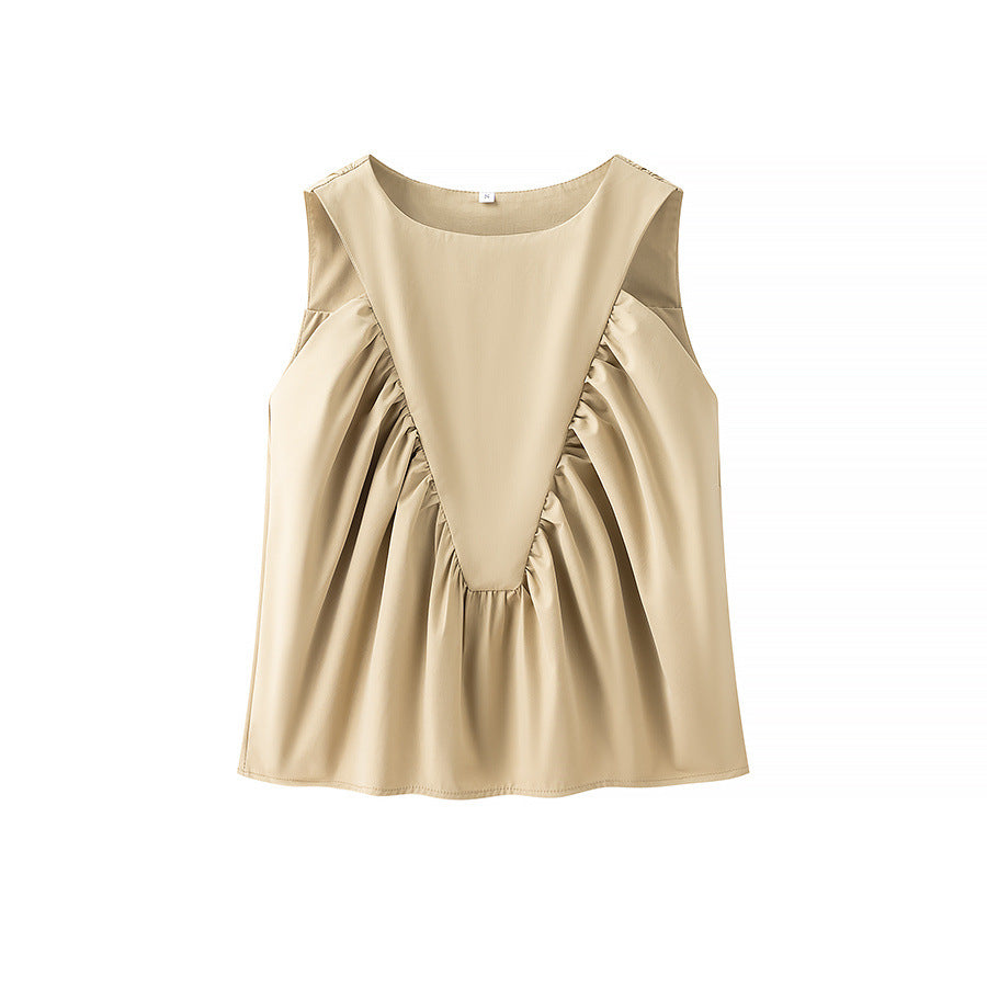 Solid Color Ruched  Sleeveless Tank Top