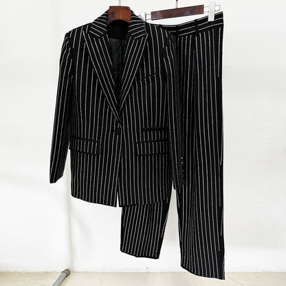Elegant Crystal Rhinestone Suit Set With Long Pants
