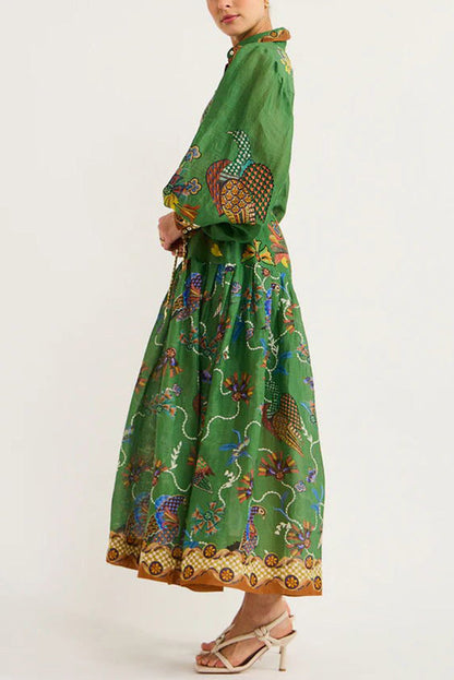New Autumn Printed Cardigan With Large Swing And Long Sleeved Dress For Women