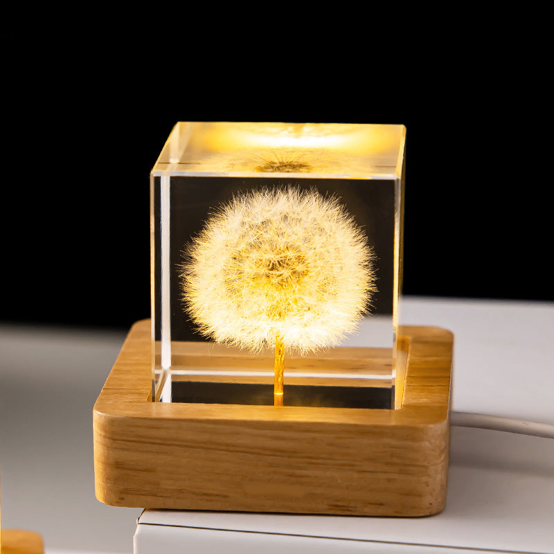 Dandelion Glowing Night Light Crystal Ball Eternal Flower Gift Wooden Birthday Gift For Girl