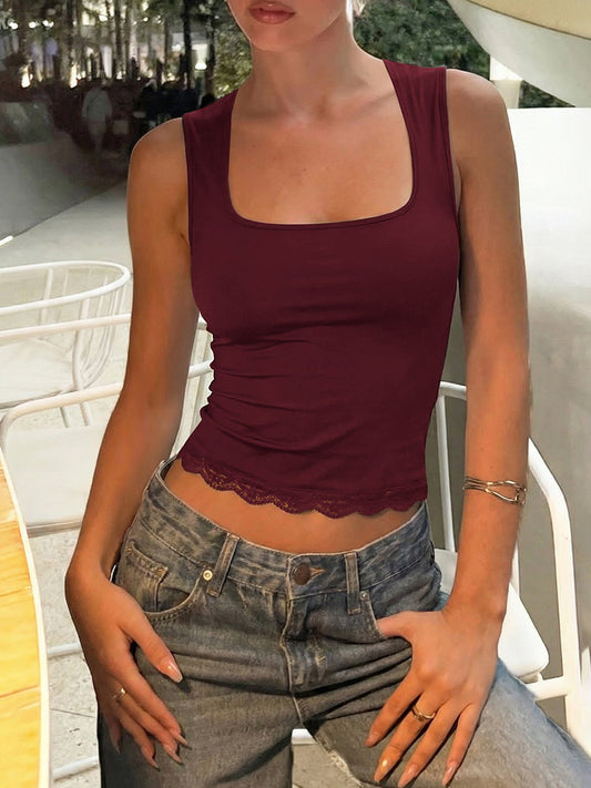 Sexy Slim Fit Lace-Insert Crop Top