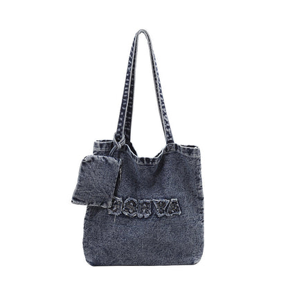 Trendy Denim Tote Bag Stylish Large Capacity Shoulder Bag