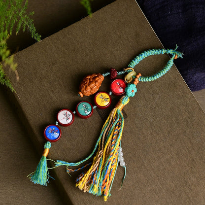 Five-Way God Of Wealth Keychain Bag Hanging Pendant, With Olive Core God Of Wealth, Hand-Woven Tassel Ty1645