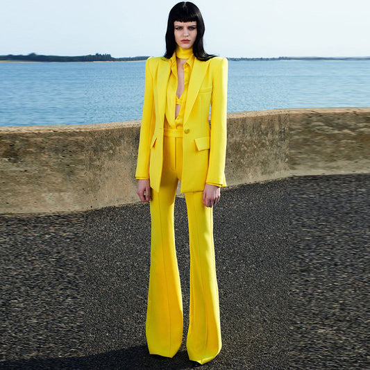 Elegant Blazer And Flared Pants Set Casual Two-Piece Suit