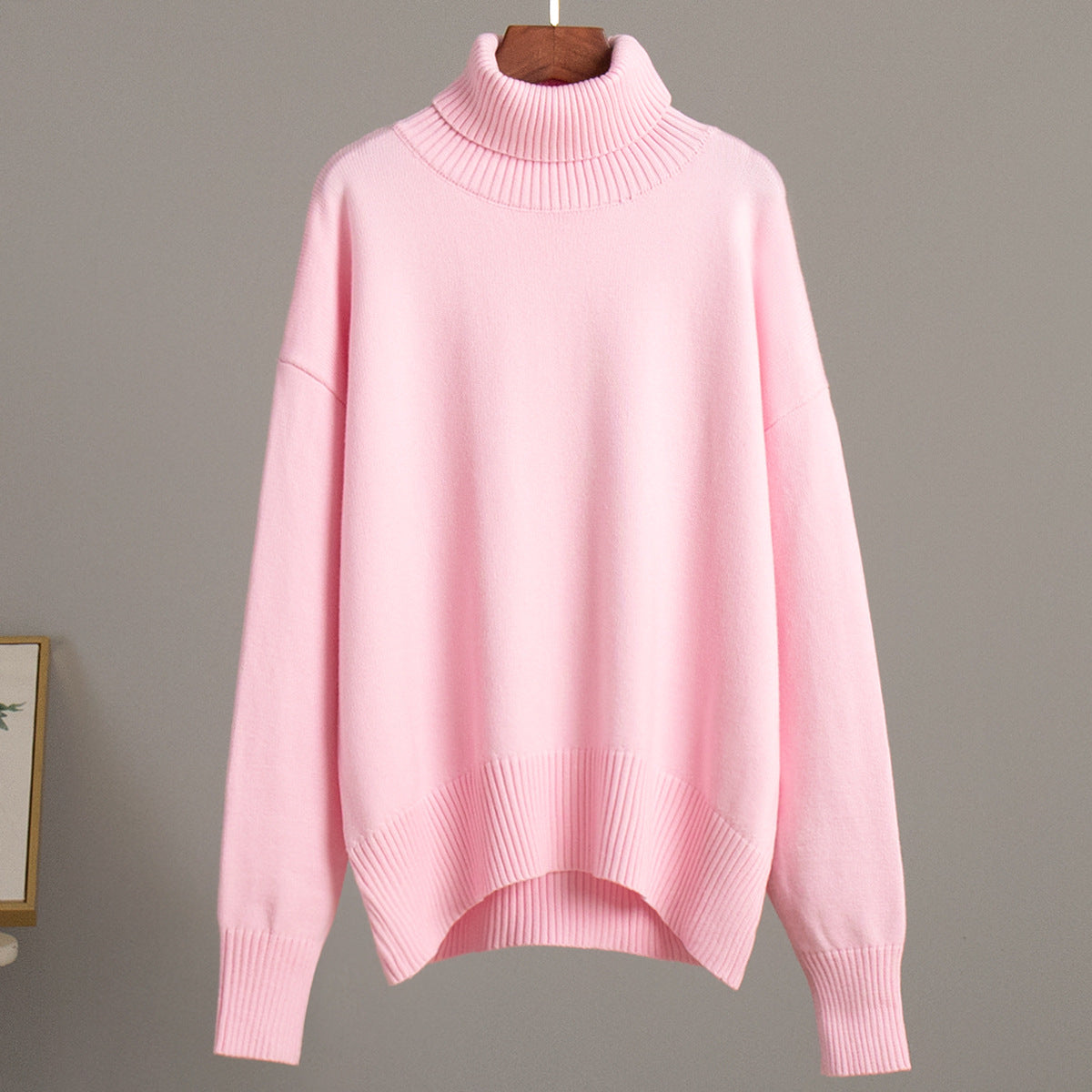 Solid Turtleneck Sweater Cozy Knit Pullover for Women