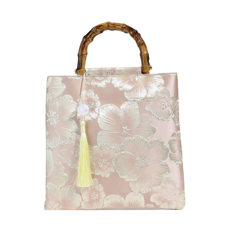 Embroidered Sequin Bamboo Tote Bag Stylish Evening Handbag